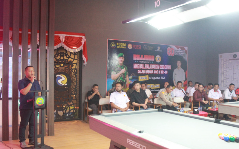 Dandim 0320 Dumai Buka Turnamen Billiard 9 Ball Sambut HUT RI ke-80