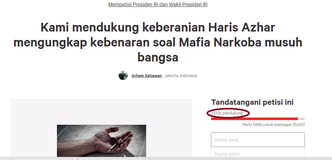Petisi Dukung Haris Azhar Ungkap Kebenaran Soal Mafia Narkoba Sudah Capai 23.000 Tanda Tangan!