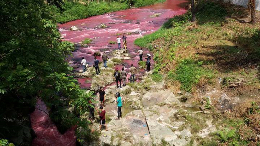 Heboh, Mendadak Air Sungai Berubah Warna Merah Darah