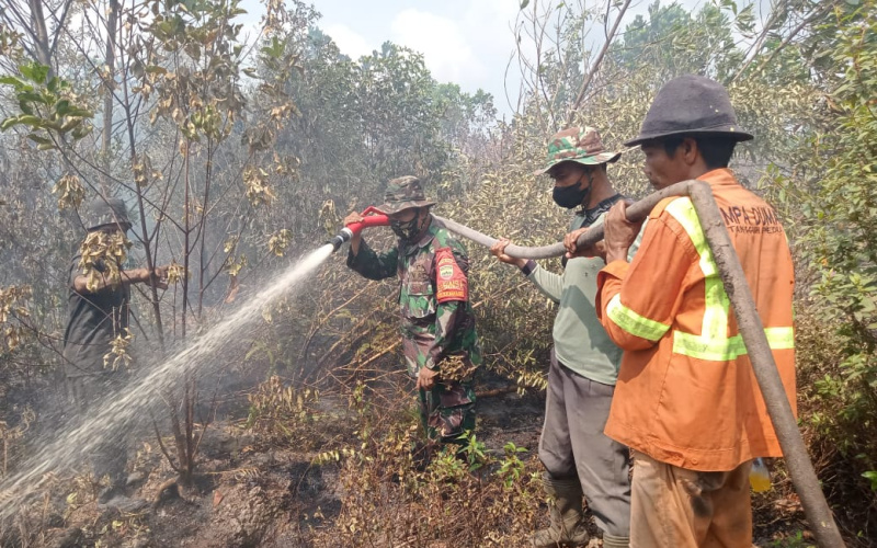 Tim Gabungan Lakukan Pendinginan Karhutla di Medang Kampai