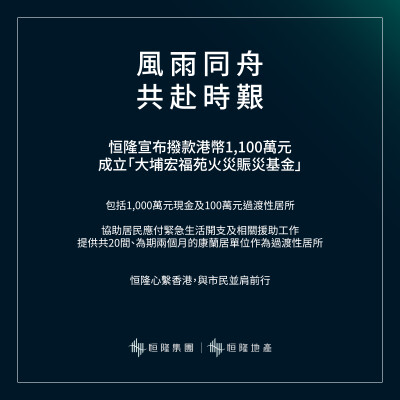 Hang Lung Group Sumbang HK$11 Juta untuk Bantuan Korban Kebakaran di Wang Fuk Court, Tai Po