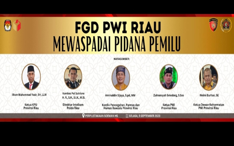 Hadapi Tahun Politik, PWI Riau Gelar FGD Waspadai Pidana Pemilu dan Deklarasi Melawan Hoax